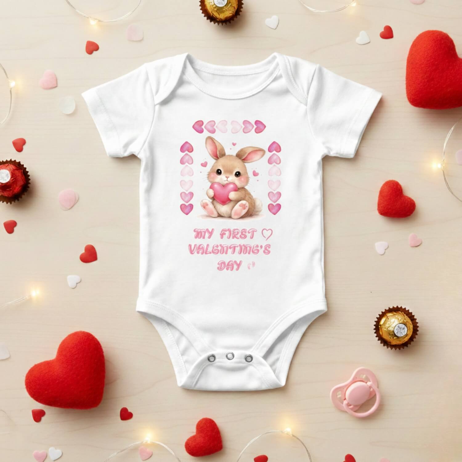 My First Valentine’s Day Baby Onesie – Cute Bunny Design