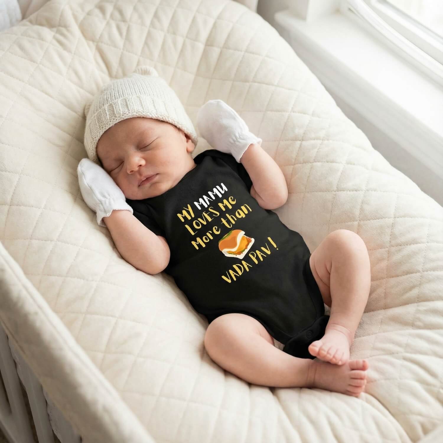 My Mamu Loves Me More Than Vadapav Baby Romper – Cute Family Quote