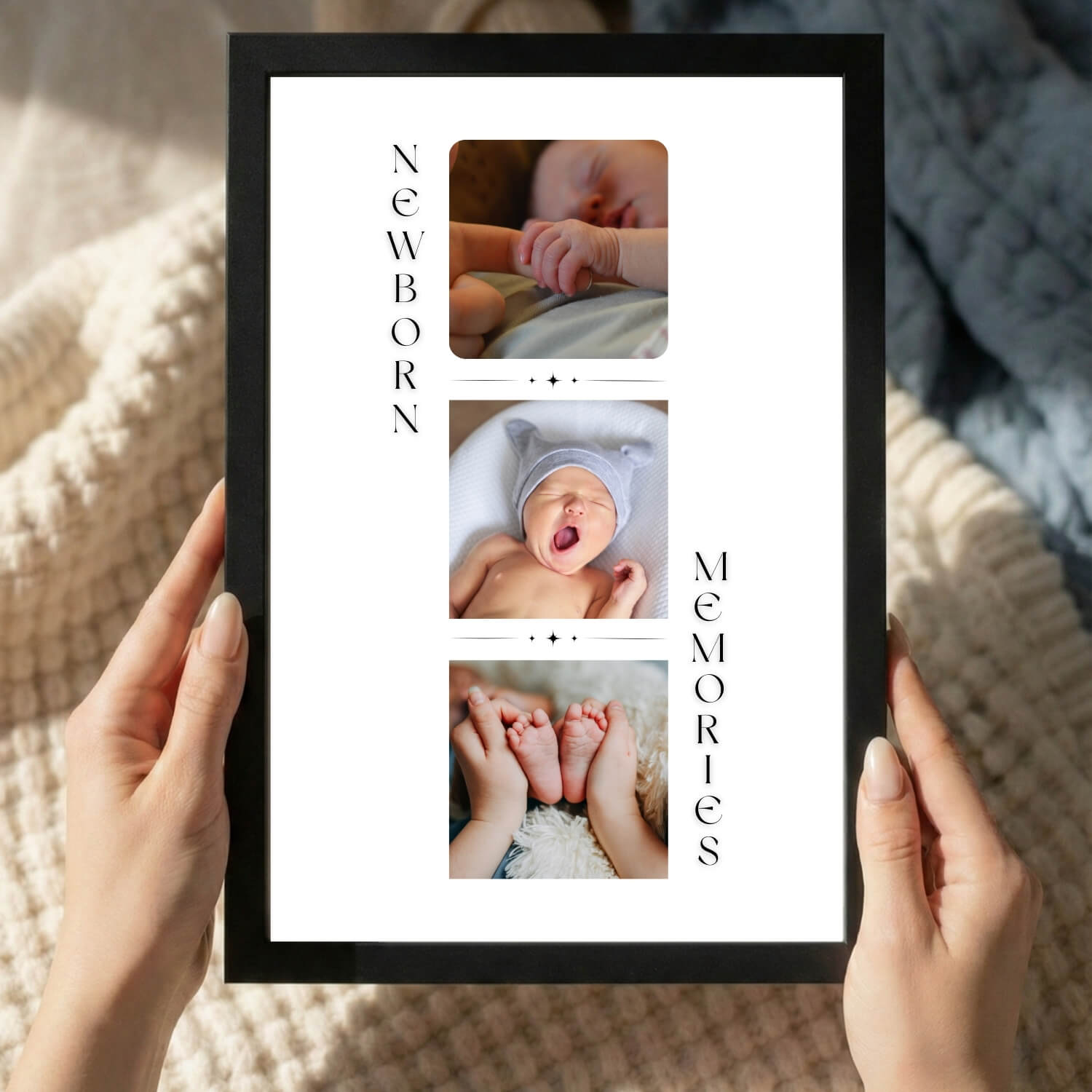 Newborn Memories Photo Frame – Vertical Minimal Baby Announcement Print