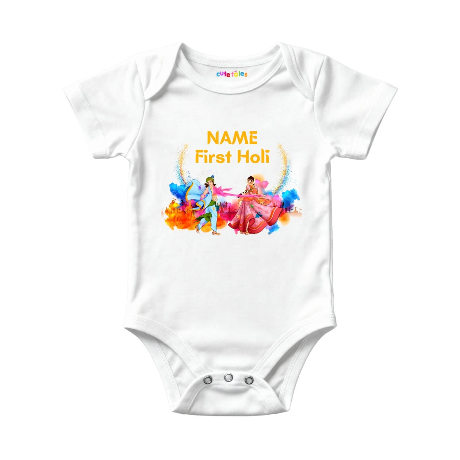 Personalized First Holi Baby Onesie – Dance Edition