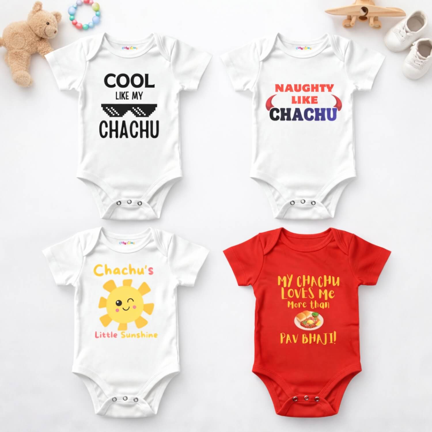 Funny Chachu Pav Bhaji Baby Romper Combo (Pack of 4)