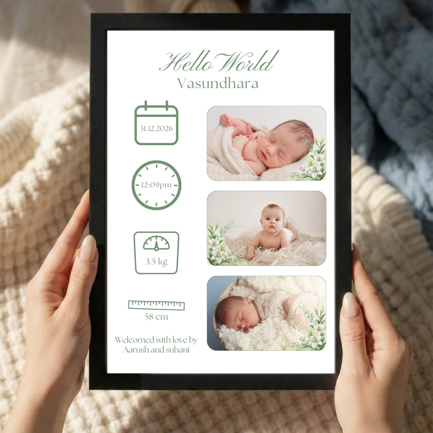 Blue Baby Birth Stats Frame – Personalized Newborn Photo Print