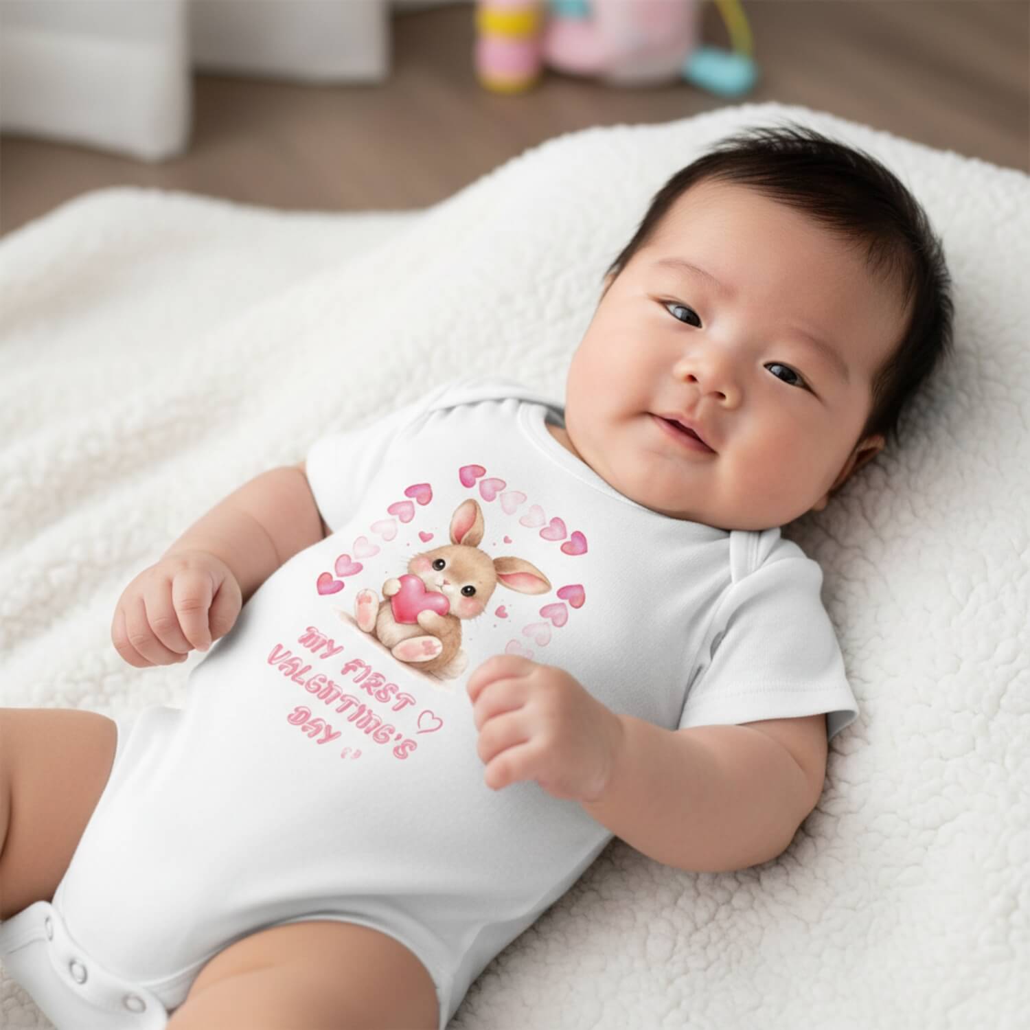 My First Valentine’s Day Baby Onesie – Cute Bunny Design