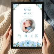 Floral Baby Girl Birth Announcement Frame – Personalized Newborn Print