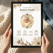 Vintage Neutral Baby Birth Announcement Frame – Custom Newborn Print