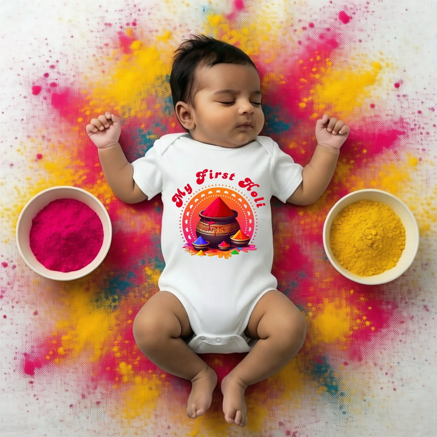 My First Holi Baby Onesie – Soft Cotton Outfit