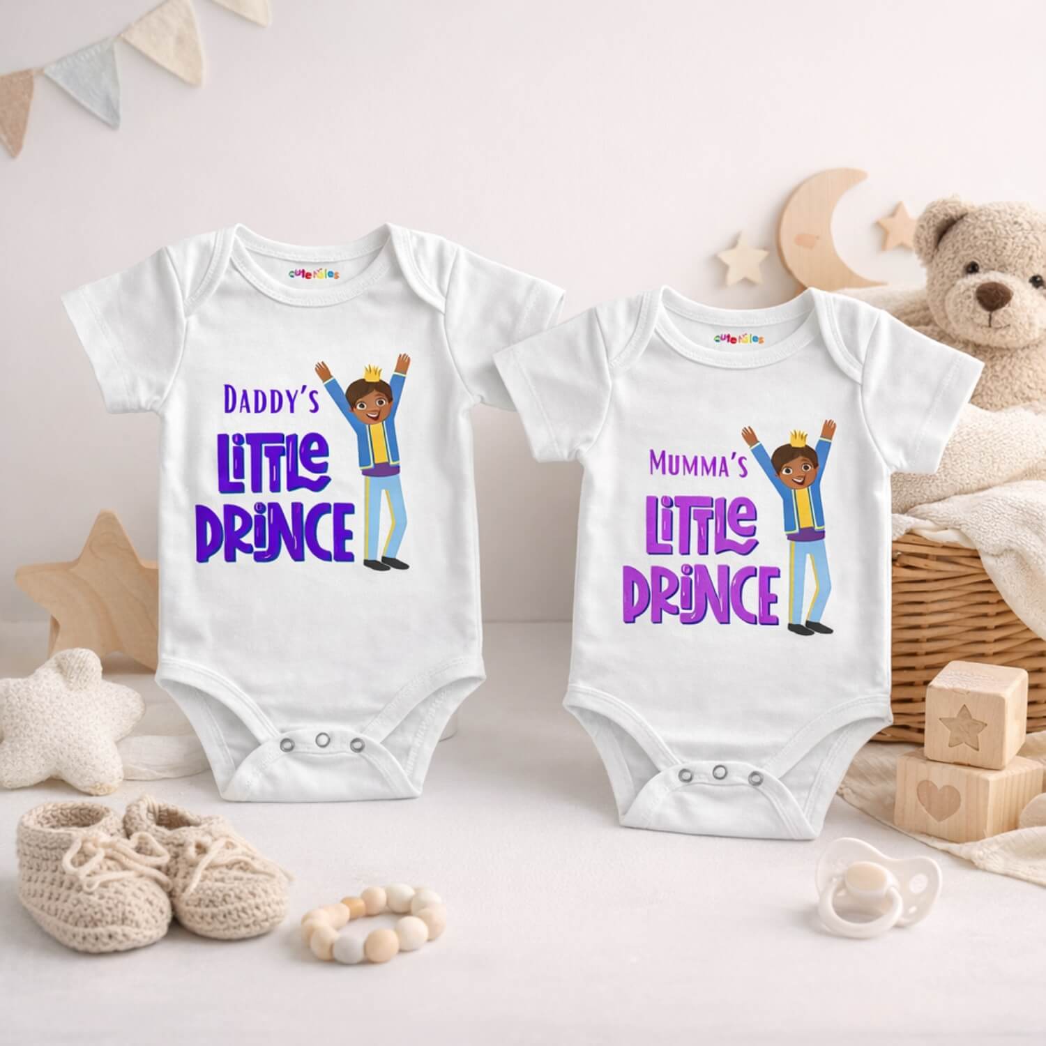 Daddy Mumma Little Prince Baby Romper Combo (Pack of 2)