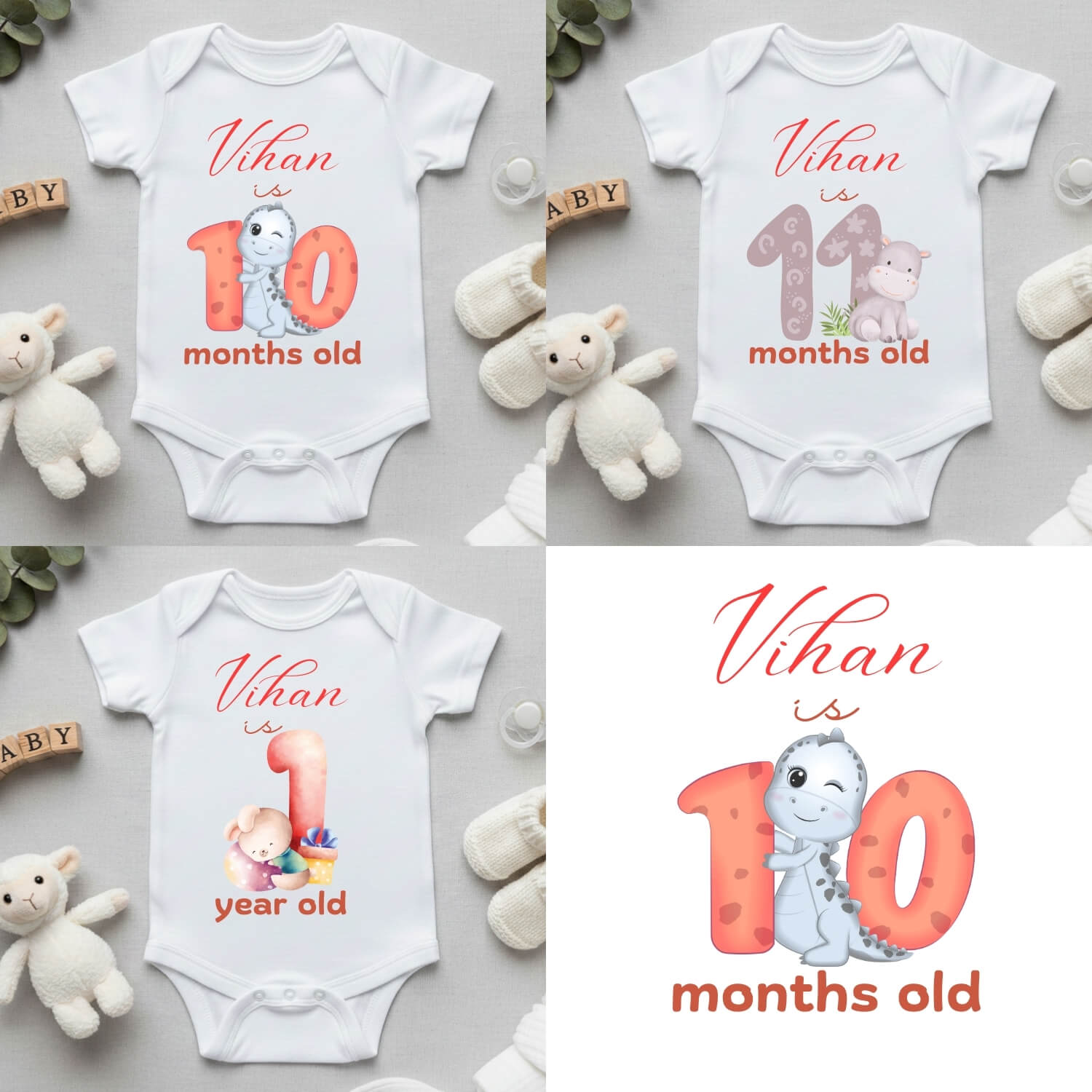 Baby Onesie Pack of 3 (9–12 Months) | Soft Cotton Romper Set