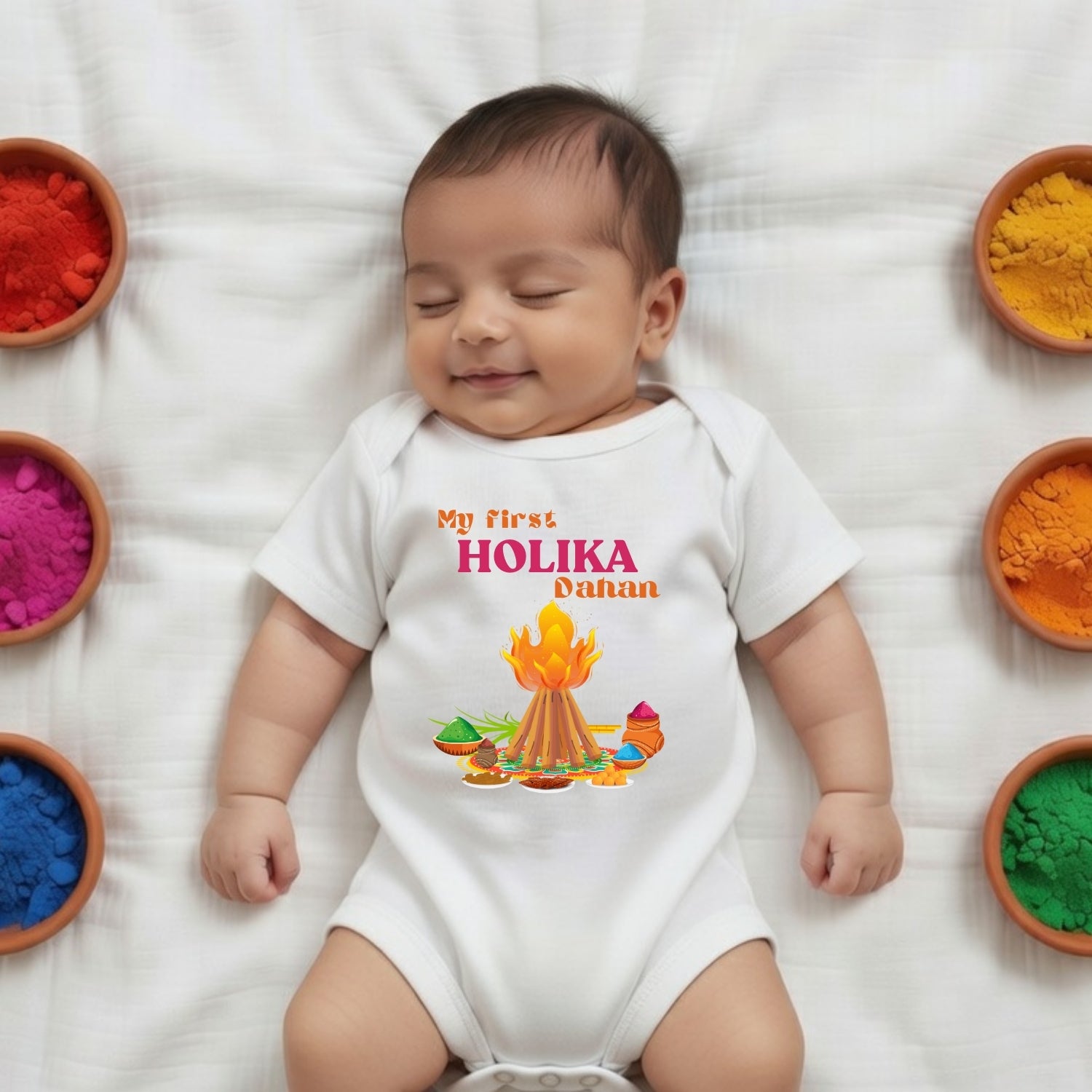 My First Holika Dahan Baby Onesie – Cute Holi Outfit for Newborn