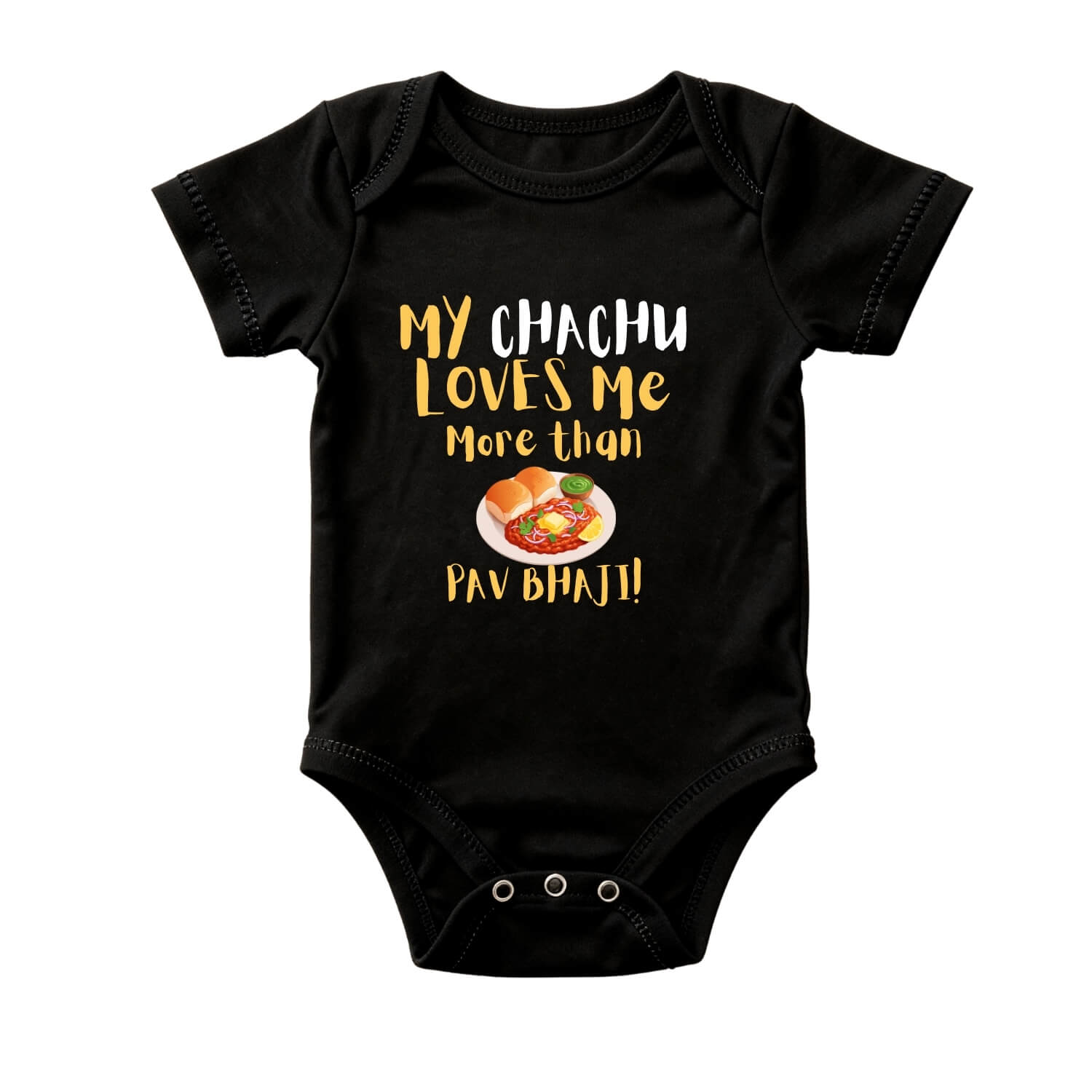 My Chachu Loves Me More Than Pav Bhaji – Cute Printed Romper