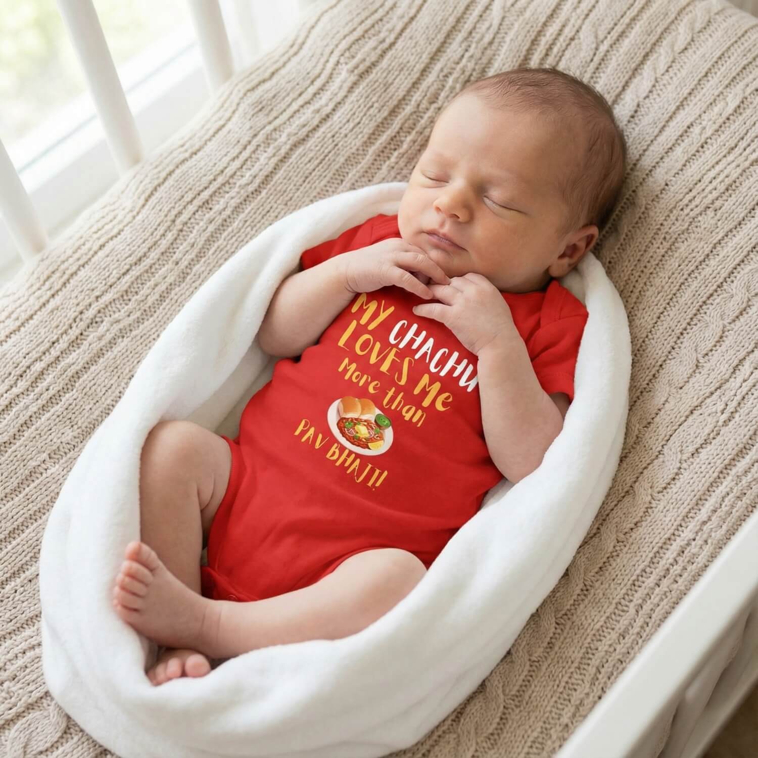 My Chachu Loves Me More Than Pav Bhaji – Cute Printed Romper