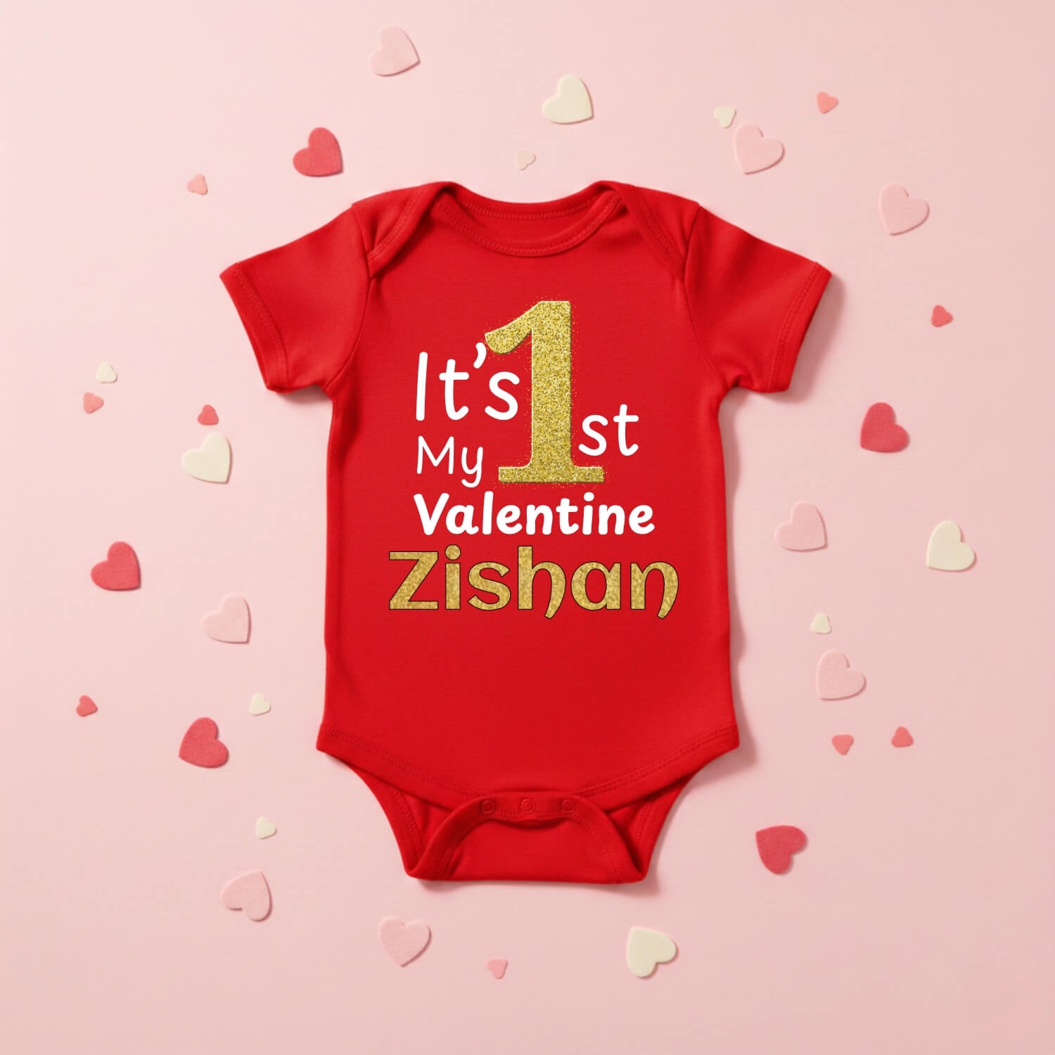 It’s My 1st Valentine Baby Bodysuit – Personalized Name