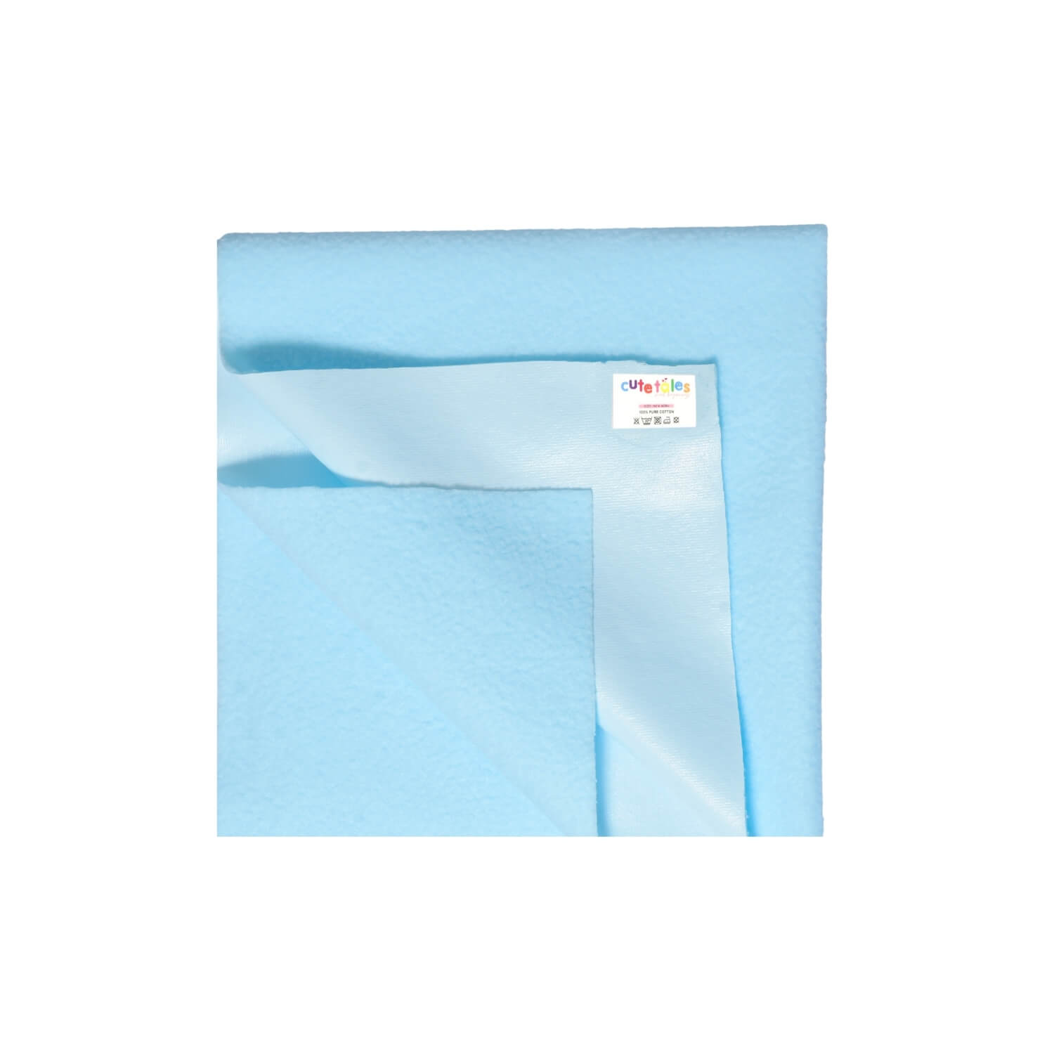 Cutetales dry sheet Light blue fabric with a brand label on a white background