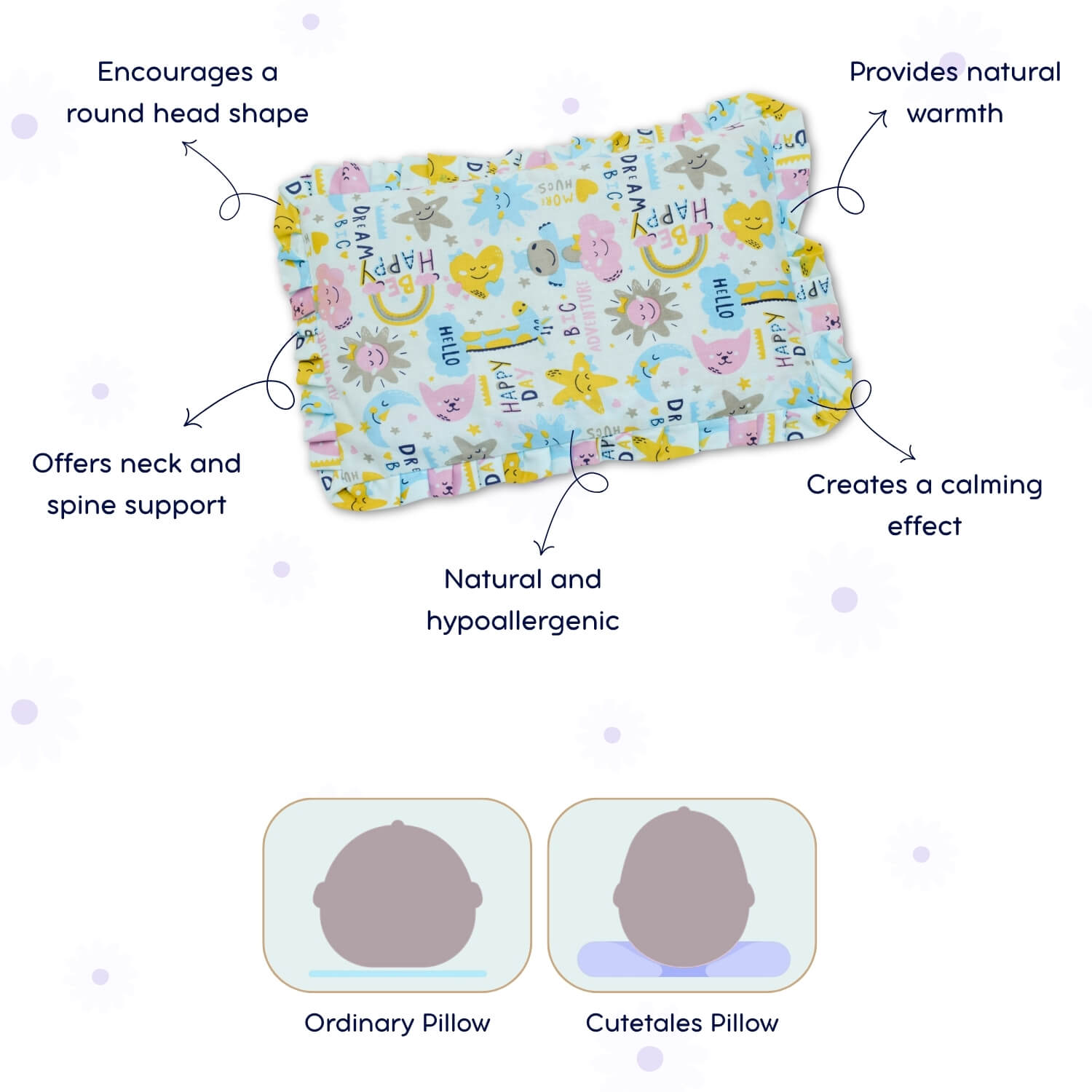 Baby Head Shaping Mustard Seed Pillow, 100% Cotton, Breathable Fabric