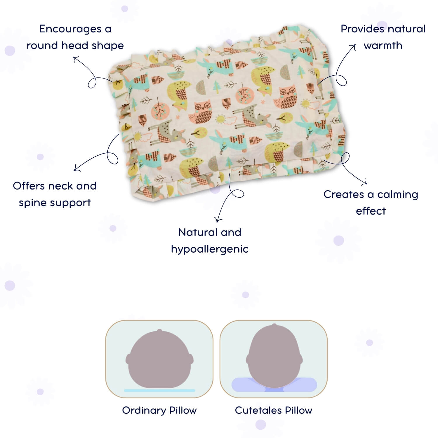 Baby Head Shaping Mustard Seed Pillow, 100% Cotton, Breathable Fabric