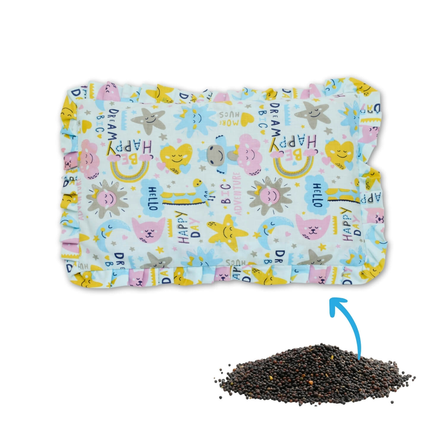 Baby Head Shaping Mustard Seed Pillow, 100% Cotton, Breathable Fabric
