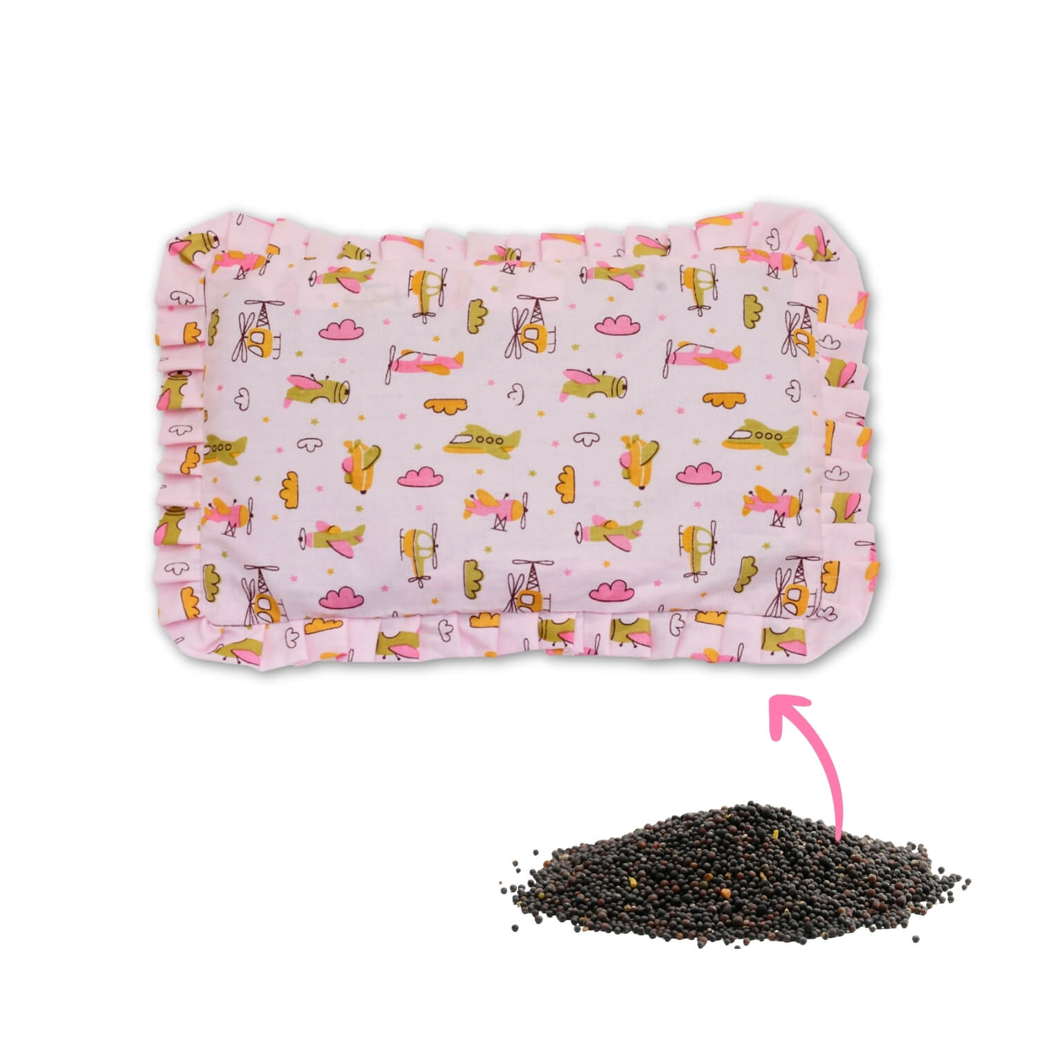 Baby Head Shaping Mustard Seed Pillow, 100% Cotton, Breathable Fabric