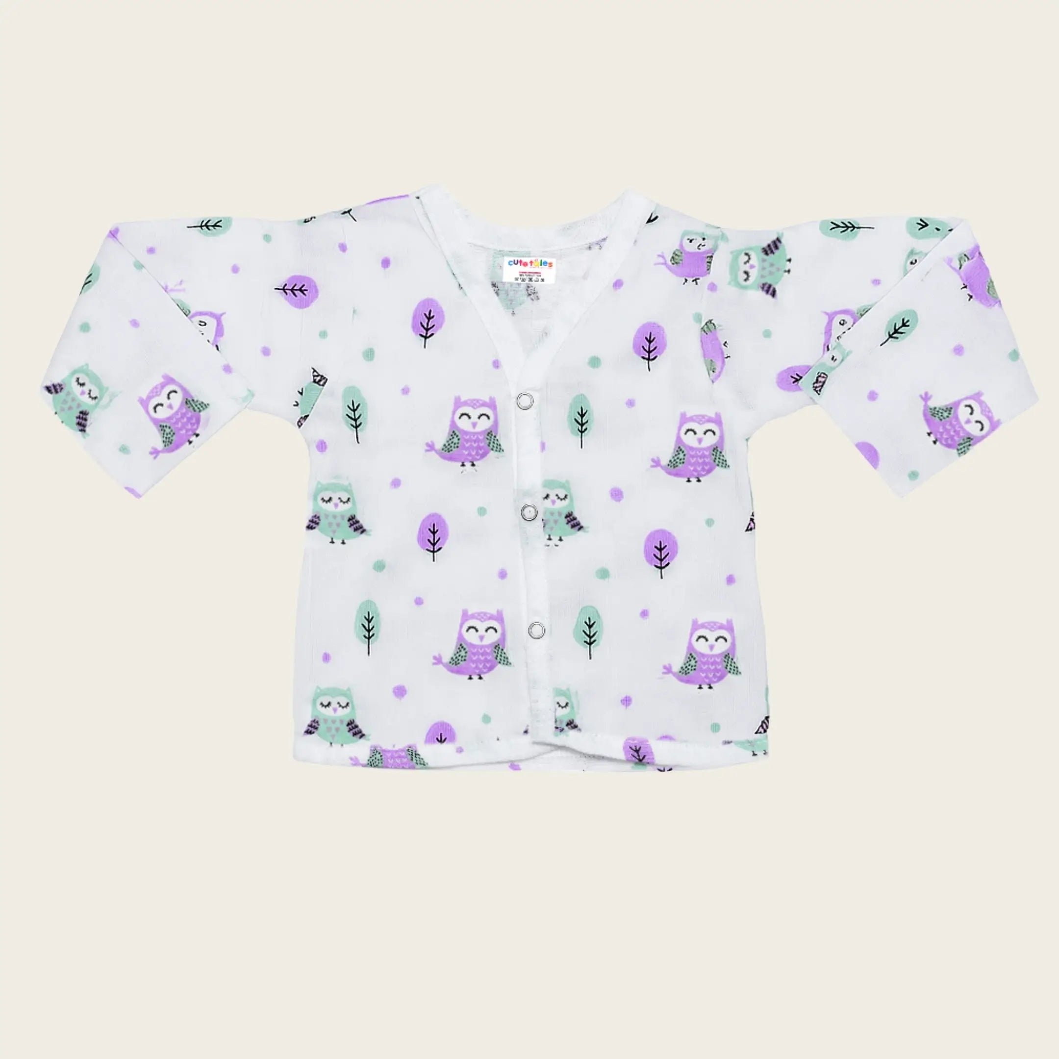 Baby nightsuit with owl pattern on a white background