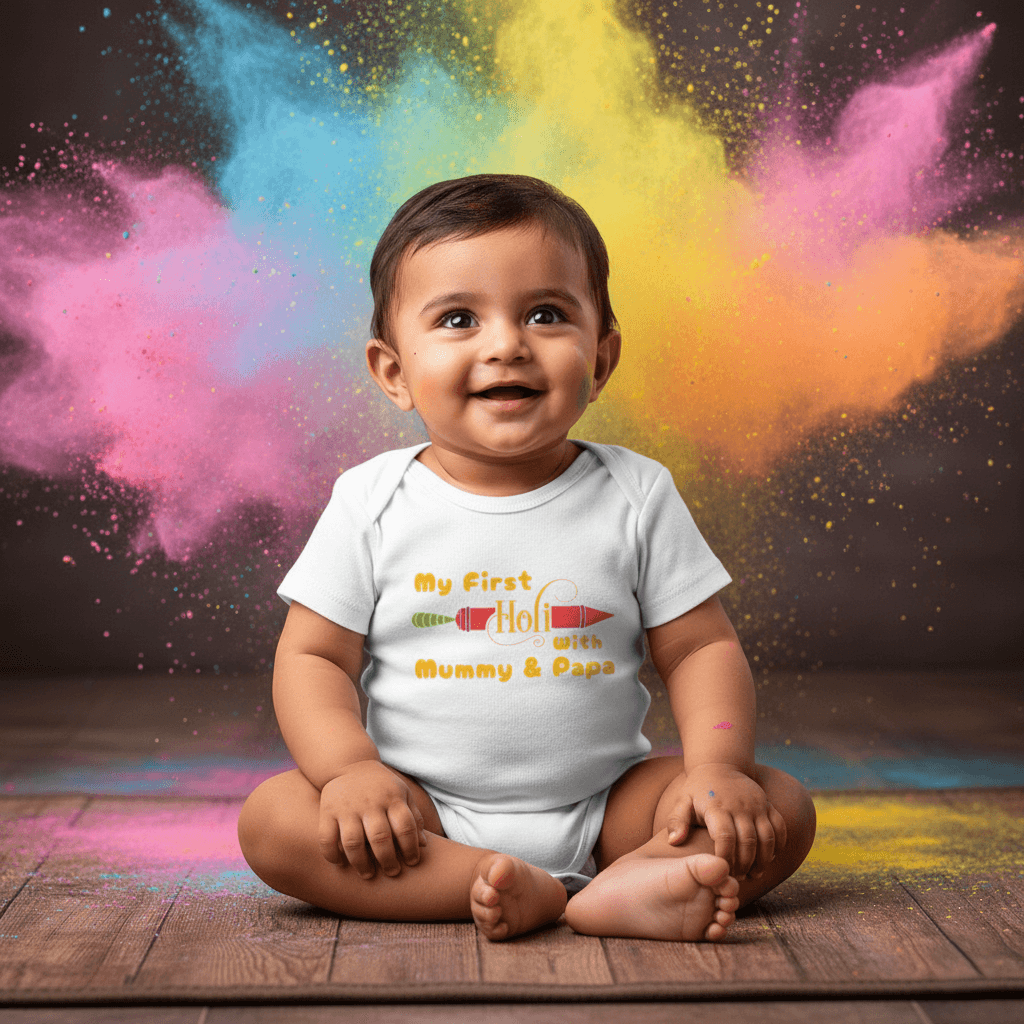 My First Holi With Mummy & Papa Baby Onesie