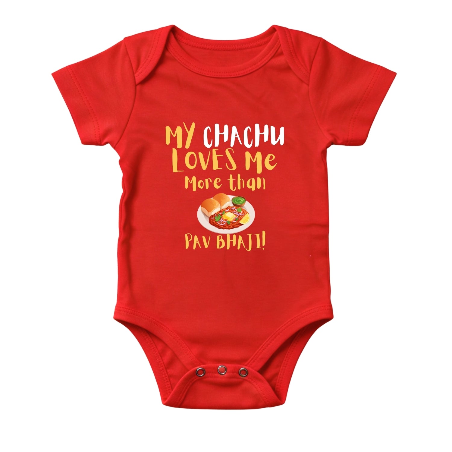 My Chachu Loves Me More Than Pav Bhaji – Cute Printed Romper