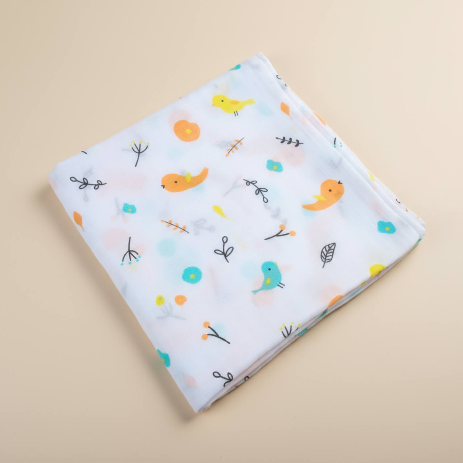 Cutetales Folded fabric with colorful animal pattern on a beige background