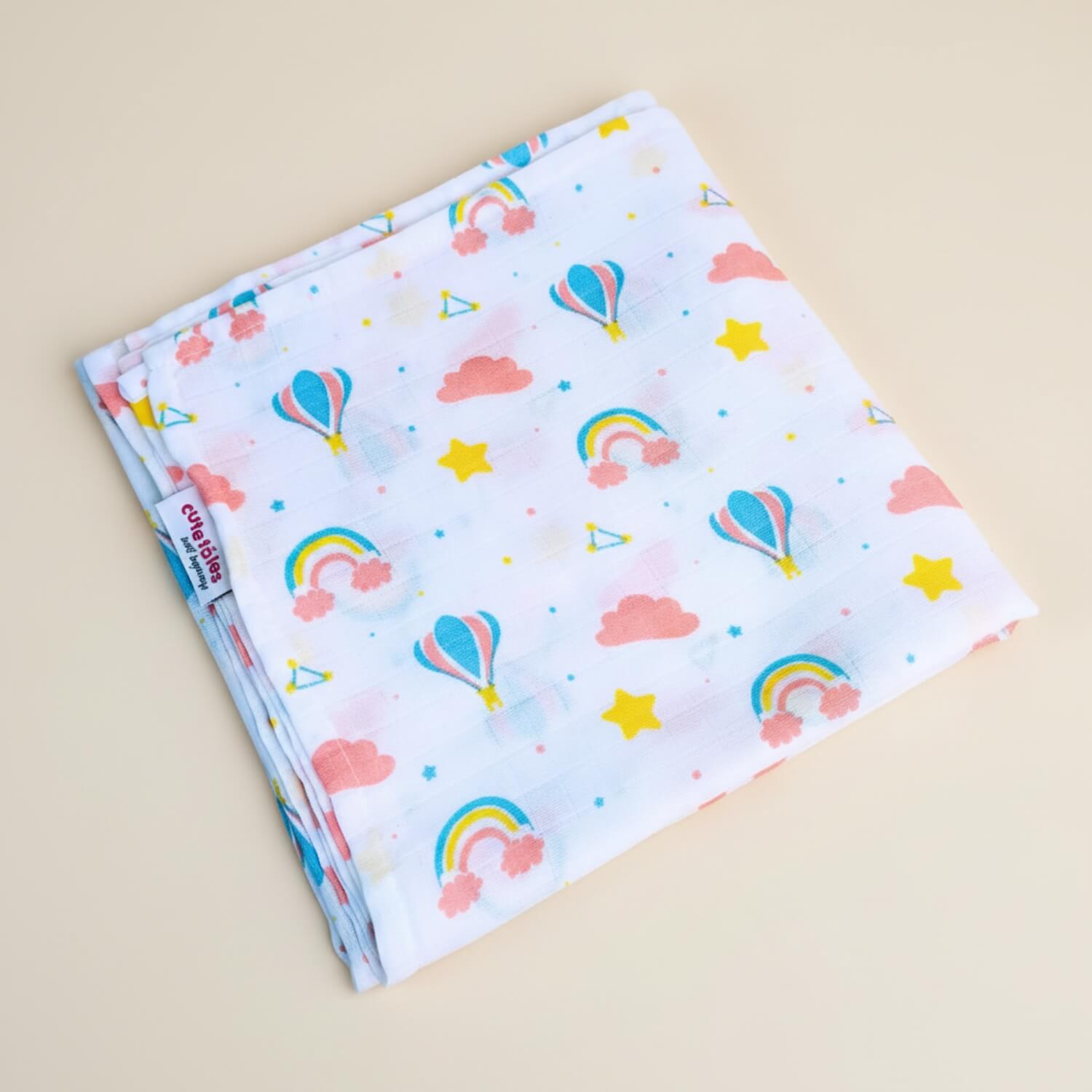 Cutetales Flannel fabric with colorful patterns on a beige background