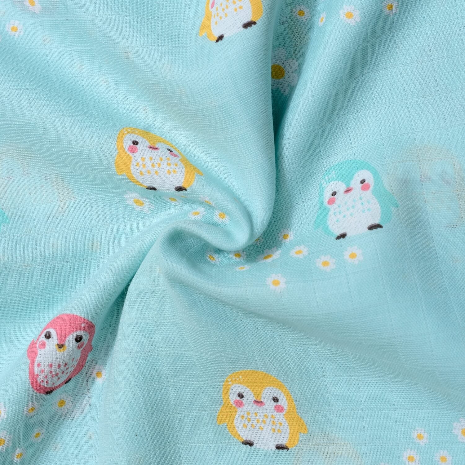 Cutetales Fabric with cartoon owl prints on a light blue background