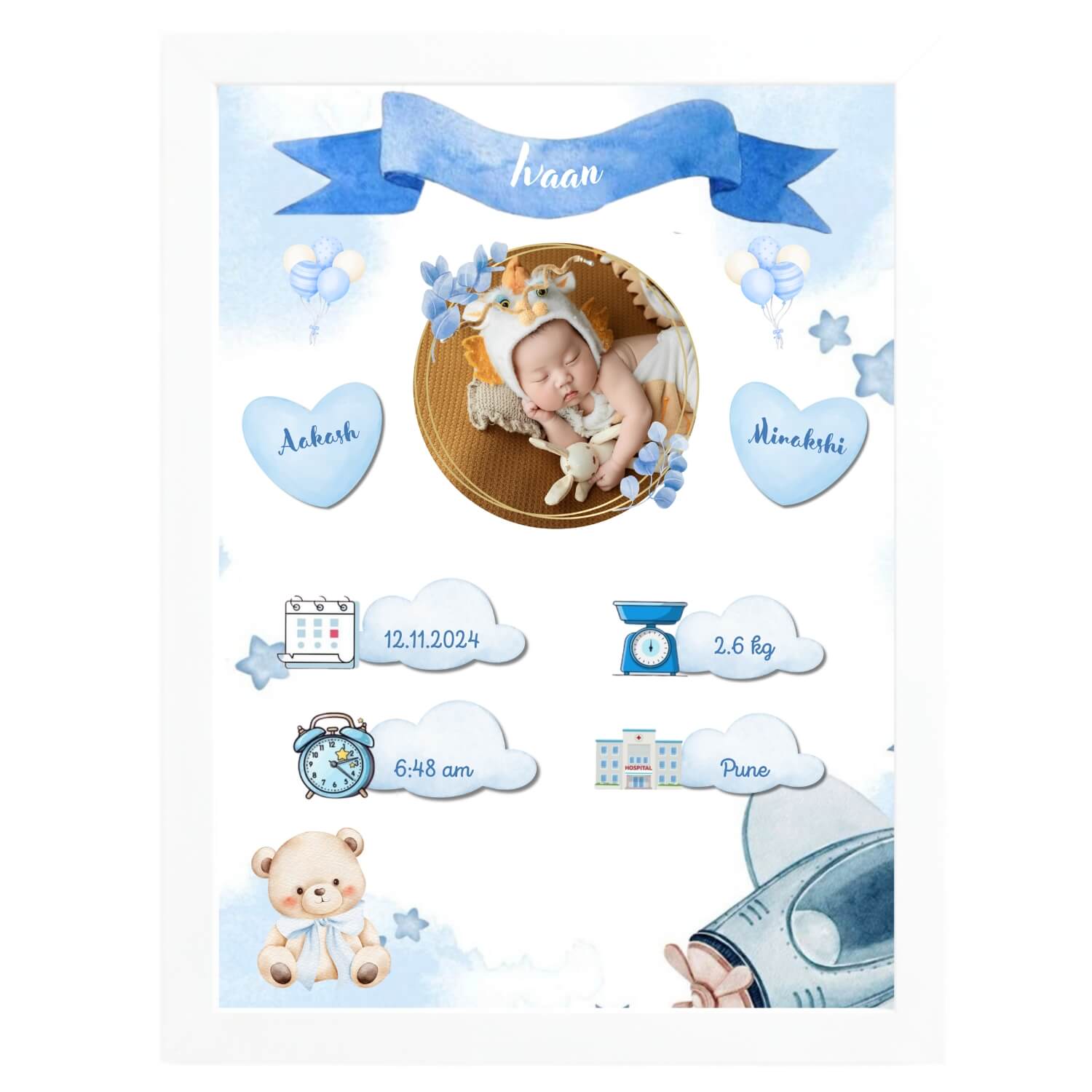 3D Layered Birth Stats Frame – Custom Baby Keepsake