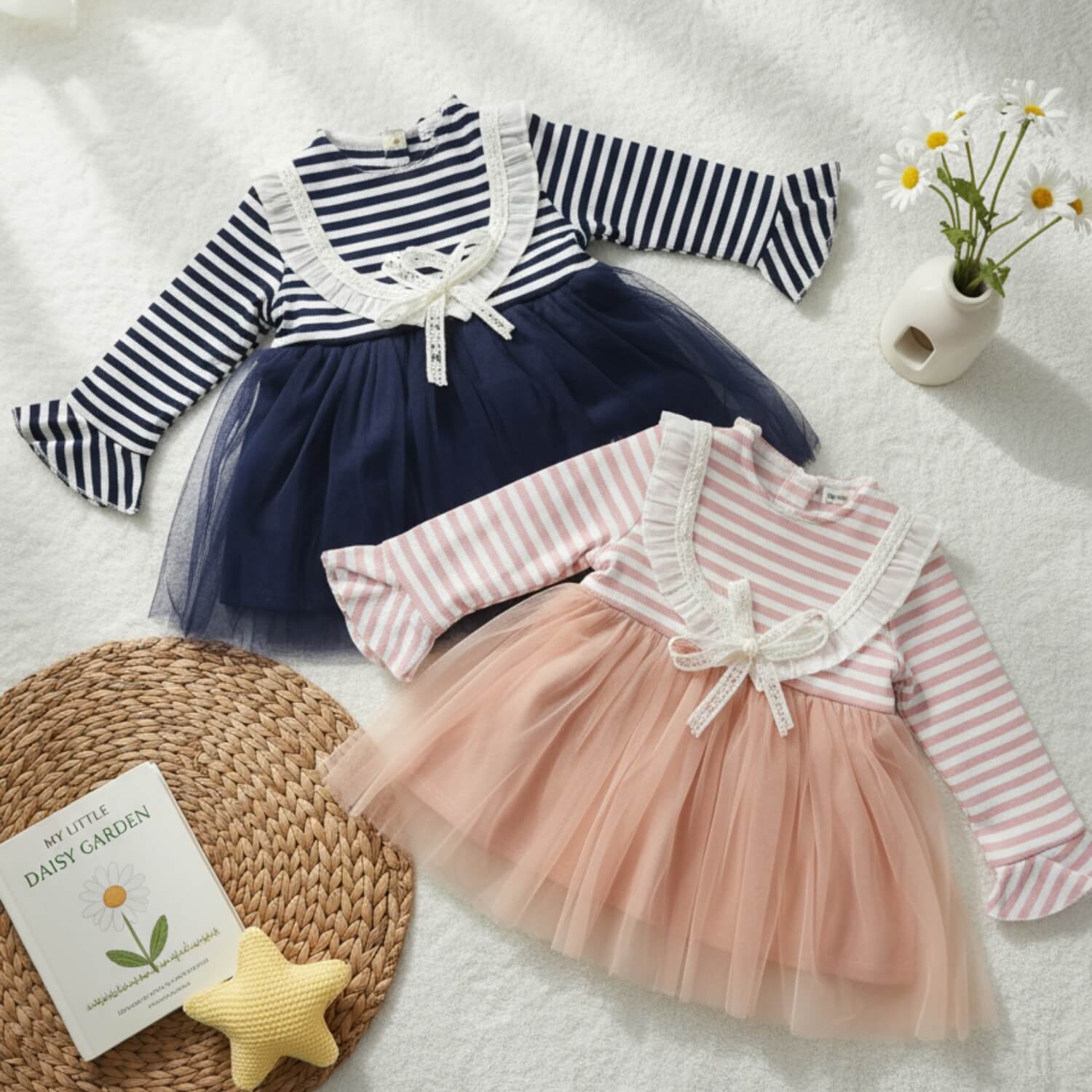 CuteTales Cozy Winter Baby Girl Frock – Warm Woollen Dress with Full Sleeves