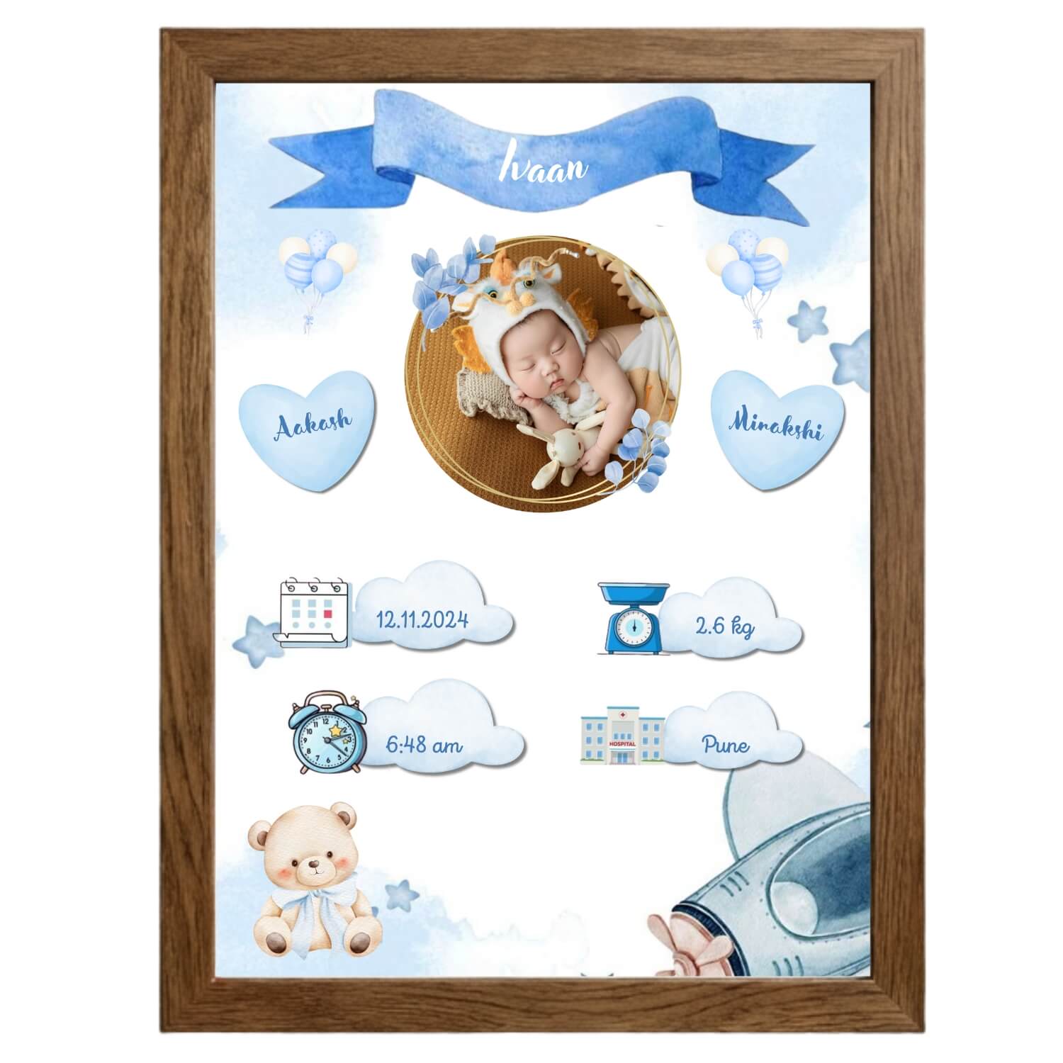 3D Layered Birth Stats Frame – Custom Baby Keepsake