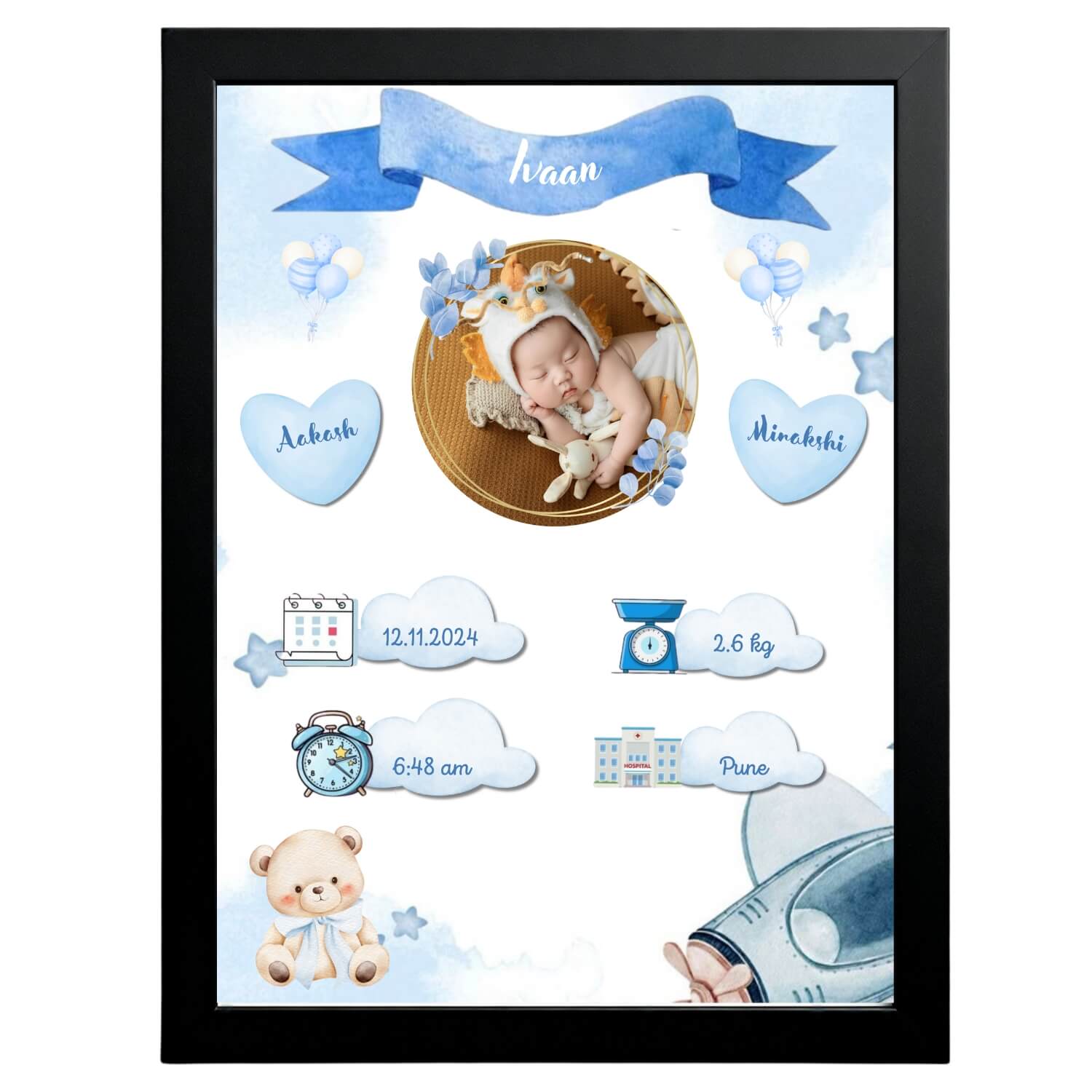 3D Layered Birth Stats Frame – Custom Baby Keepsake