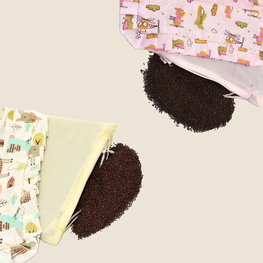 Baby Head Shaping Mustard Seed Pillow, 100% Cotton, Breathable Fabric (Combo)
