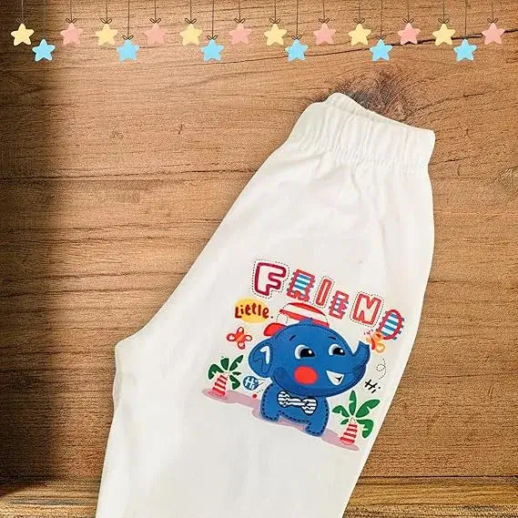 New Born White 100% Cotton T-Shirt and Pyjama Set, Casual Wear